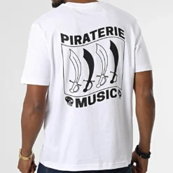 Tee Shirt Oversize Etendard Blanc Noir de Piraterie Music