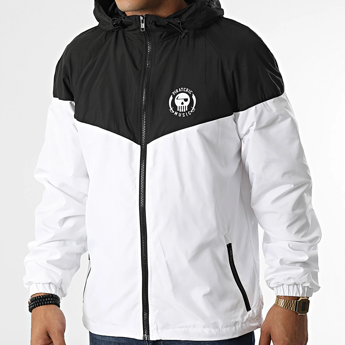 Coupe-Vent Bicolore Logo Blanc Noir de Piraterie Music 3 Coupe-Vent Bicolore Logo Blanc Noir de Piraterie Music