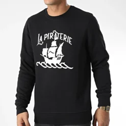 Sweat Crewneck Bateau Noir Blanc de La Piraterie
