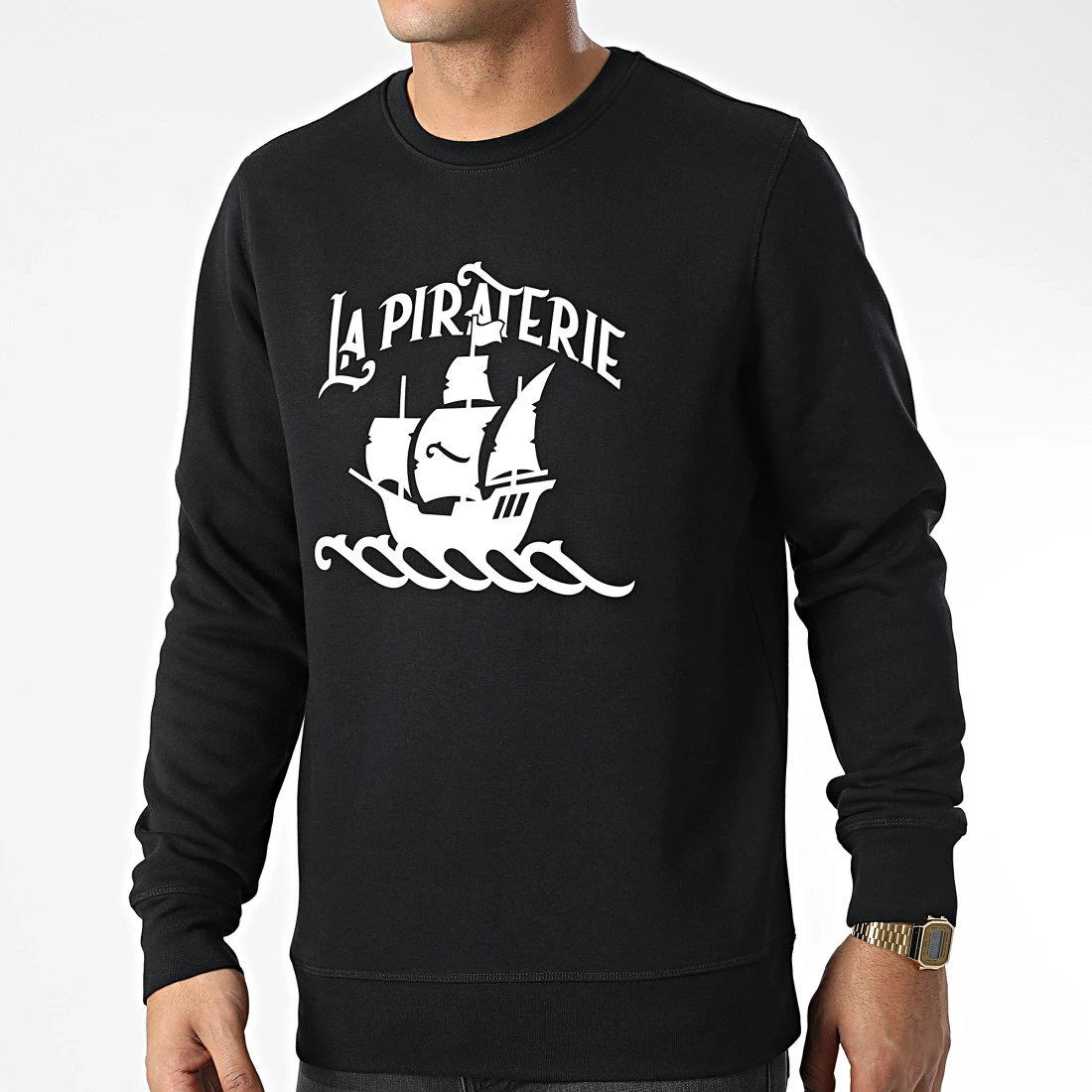 Sweat Crewneck Bateau Noir Blanc de La Piraterie 3 Sweat Crewneck Bateau Noir Blanc de La Piraterie