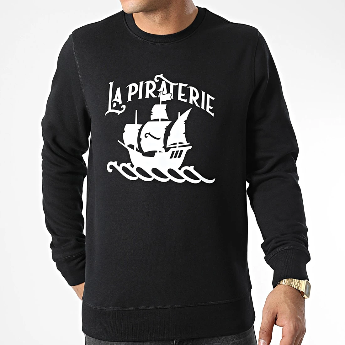 Sweat Crewneck Bateau Noir Blanc de La Piraterie 5 Sweat Crewneck Bateau Noir Blanc de La Piraterie – Image 3