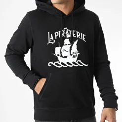 Sweat Capuche Bateau Noir Blanc de La Piraterie